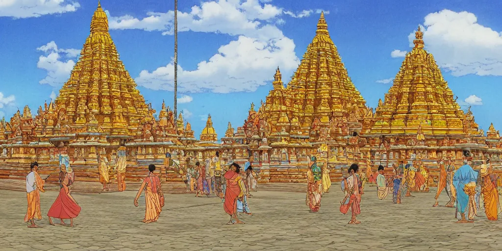 Prompt: jaffna kovil in sri lanka, drawn by hayao miyazaki