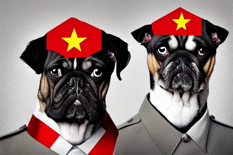 Prompt: dogs with human dictators faces by carlos botelho