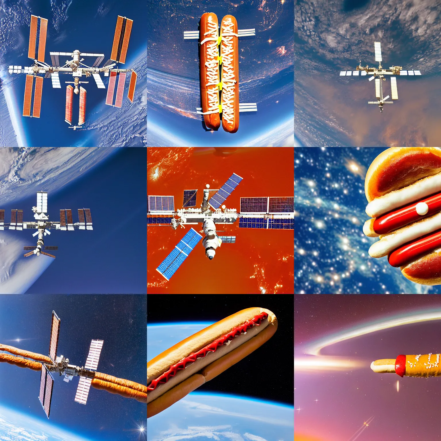 Prompt: international space station in the form of a hot dog, james web space photography, nasa