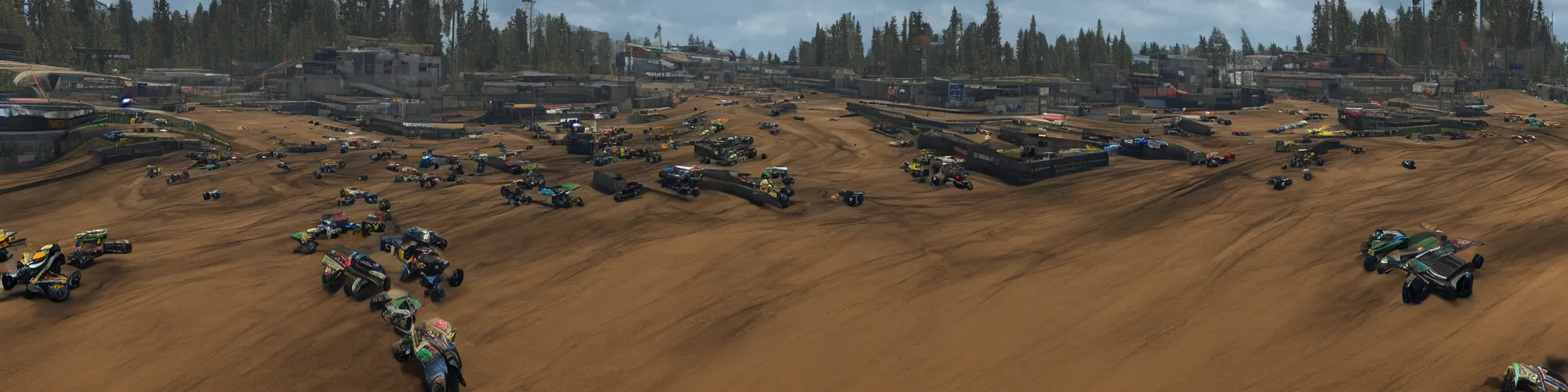 Prompt: panorama view of a race track in Motorstorm game, no vehicles, 360*