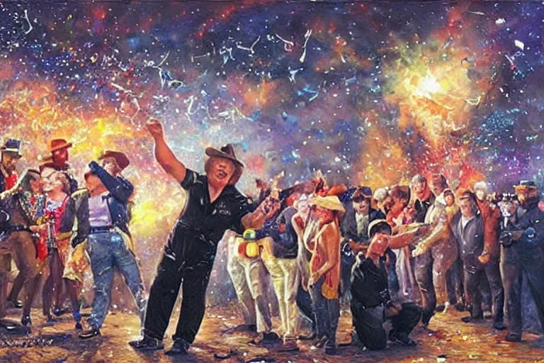 Image similar to portrait of rip taylor throwing confetti at a crime scene chalk outline, an oil painting by ross tran and thomas kincade