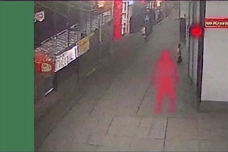 Prompt: cctv footage of a ghost caught on camera with a red circle, low quality 2 4 0 p, trending on facebook