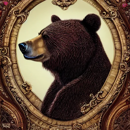 Image similar to a candid portrait of a bear wearing a paisley shirt, highly detailed, portrait painting, fairytale, fantasy, illustration by scott gustafson and art station