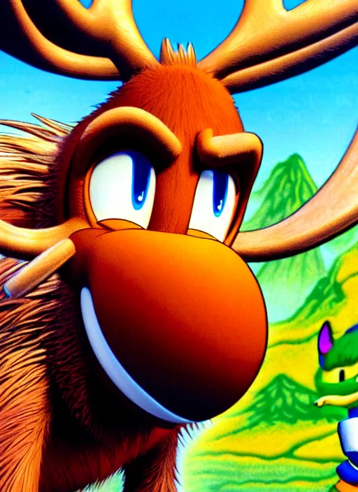 Image similar to highly detailed closeup of a moose character, from sonic the hedgehog, sonic video game series, character concept art