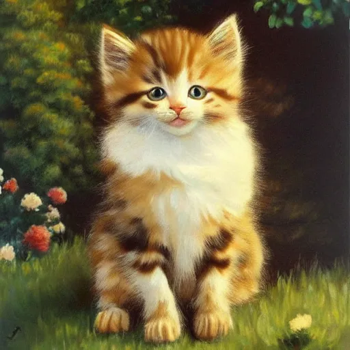 Image similar to bob ross painting of a kitten