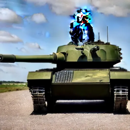 Image similar to A long shot of Boris Johnson in a tank, 4k, ultra HD