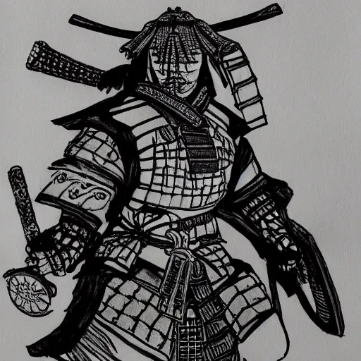 Image similar to intricate, realistic ink drawing of a samurai in a splash of ink, 8 k