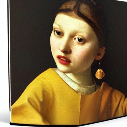 Prompt: portrait fragrance packshot by vermeer, highly detailed, saturated colors