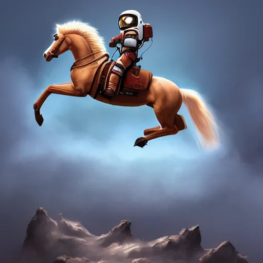 Prompt: horse flying over an austronaut that stays on the ground. trending on artstation