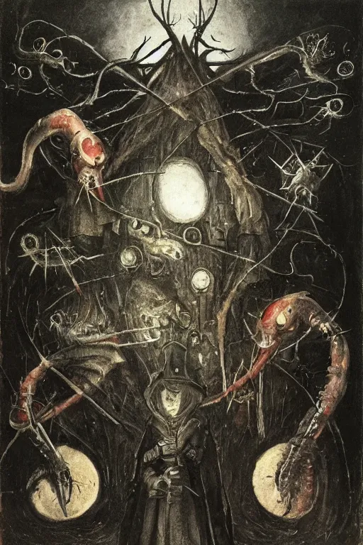 Image similar to bloodborne micolash, in the style of hieronymus bosch