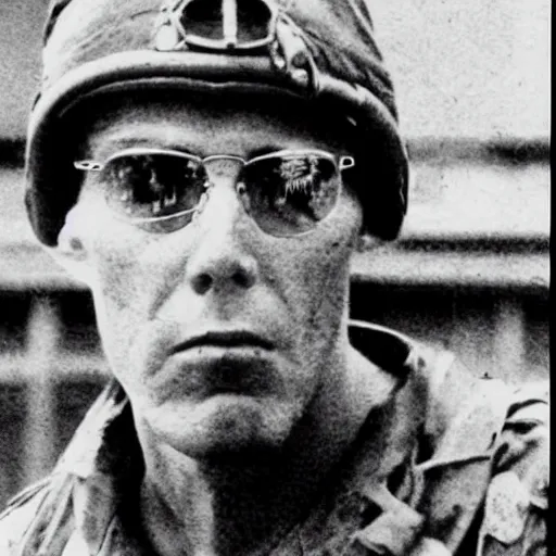 Image similar to vintage photograph of hunter s. thompson as a us soldier in the vietnam war, very detailed, very intricate,