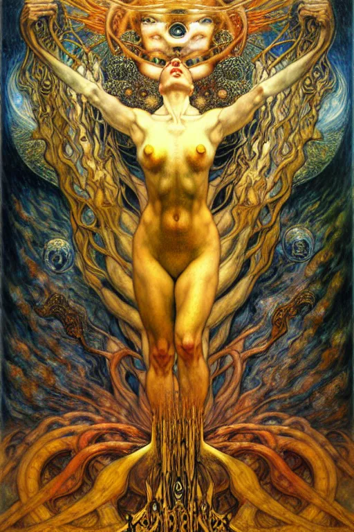 Image similar to Divine Chaos Engine by Karol Bak, Jean Delville, William Blake, Gustav Klimt, and Vincent Van Gogh, symbolist, visionary