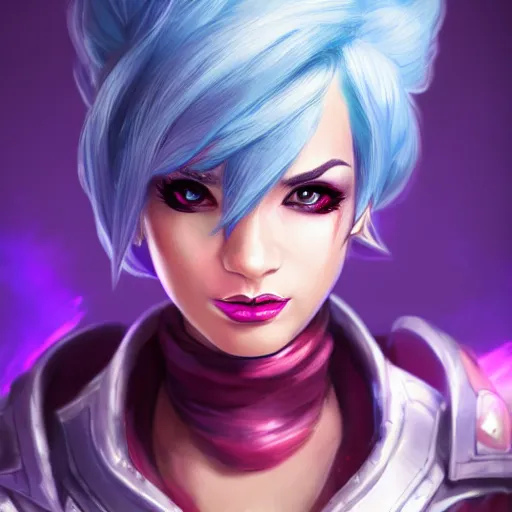 Image similar to portrait of Vi from League of Legends, by Fortiche Studio, by Riot Games, from Netflix's Arcane, trending on artstation,fine details, realistic shaded, fine-face, painted texture, pretty face