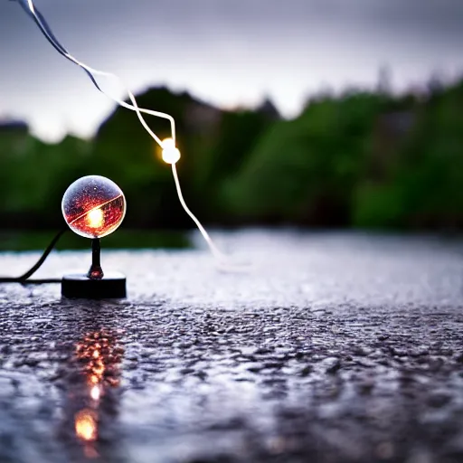 Image similar to river, bokeh, hyperdodecahedron, tesla coil