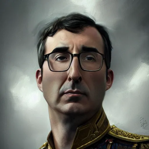 Image similar to portrait of stoic looking john oliver as in the vigo carpathian painting, military uniform, fantasy, intricate, elegant, beautiful, highly detailed, charcoal, centered, dark, smokey, digital painting, artstation, concept art, smooth, sharp focus, illustration, art by artgerm and greg rutkowski and alphonse mucha