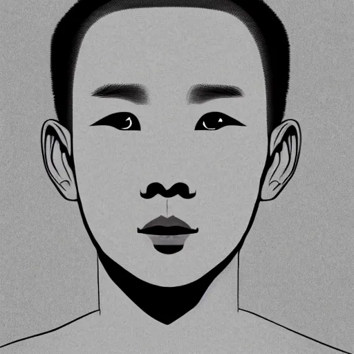 Image similar to dramatic portrait of chinese boy buzz cut, vector art