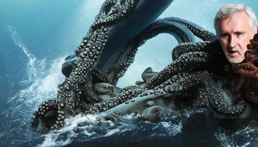 Image similar to James Cameron movie about an octopus attacking a nuclear submarine