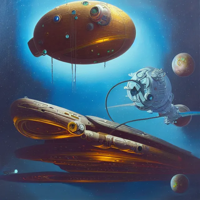 Prompt: an oil on canvas painting of a spaceship, polycount, surrealism, surrealist, cosmic horror, high detail