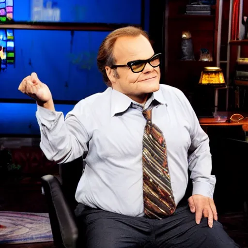 Prompt: jack black dressed as and pretending to be larry king