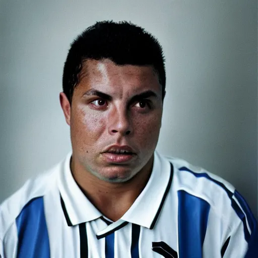 Image similar to real ronaldo nazario head and shoulders portrait by steve mccurry, year 2 0 0 0