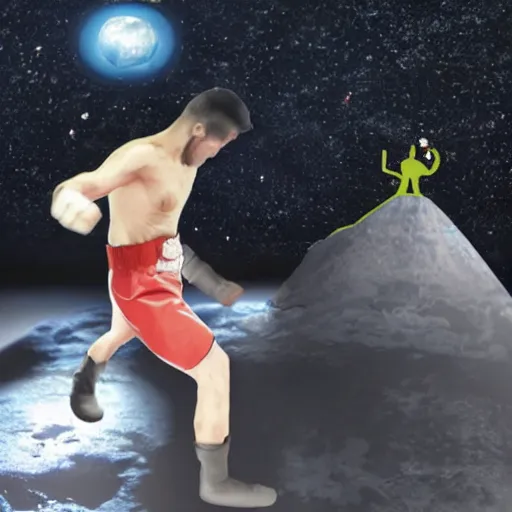 Image similar to man gets punched through the moon