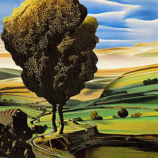 Image similar to Yorkshire dales painting by Salvador Dali