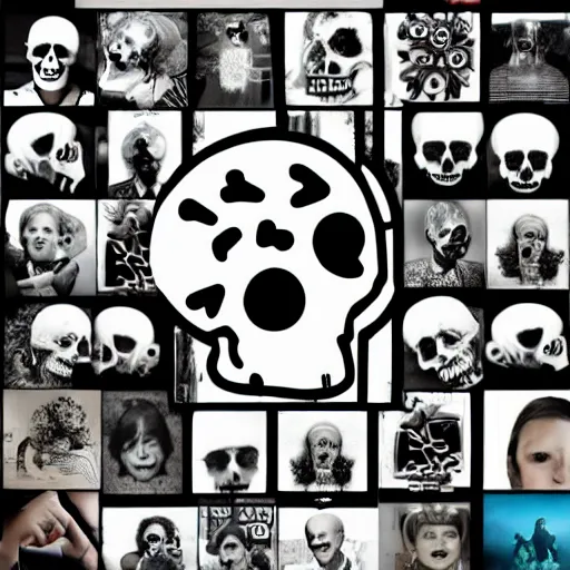 Prompt: whatsapp and instagram messages collage in the shape of a skull