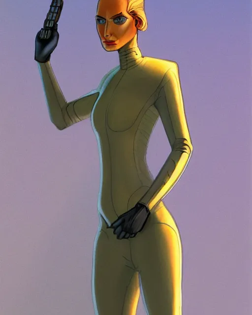 Prompt: a futuristic woman in the style of Ralph McQuarrie