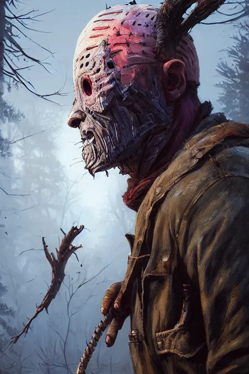 Image similar to highly detailed portrait of the trapper, in dead by daylight, stephen bliss, unreal engine, fantasy art by greg rutkowski, loish, rhads, ferdinand knab, makoto shinkai and lois van baarle, ilya kuvshinov, rossdraws, tom bagshaw, global illumination, radiant light, detailed and intricate environment