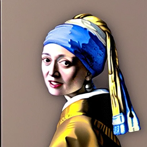 Prompt: sheryl sandberg with pearl earring painted by vermeer