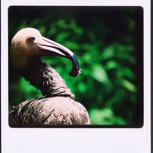 Image similar to real picture of a dodo bird in zoo, taken on Polaroid camera, detailed