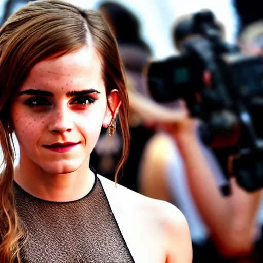 Image similar to emma watson in squid game, full body shot, highly - detailed, sharp focus, award - winning