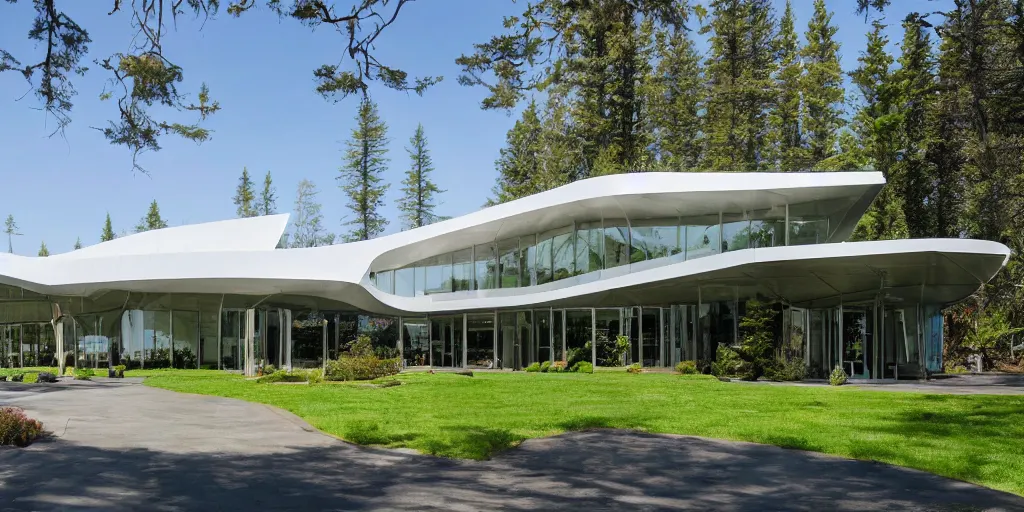 Image similar to large residence in the style of the pacific science center, white arches