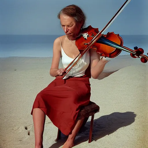 Prompt: violinist beach annie lebovitz photography artistic