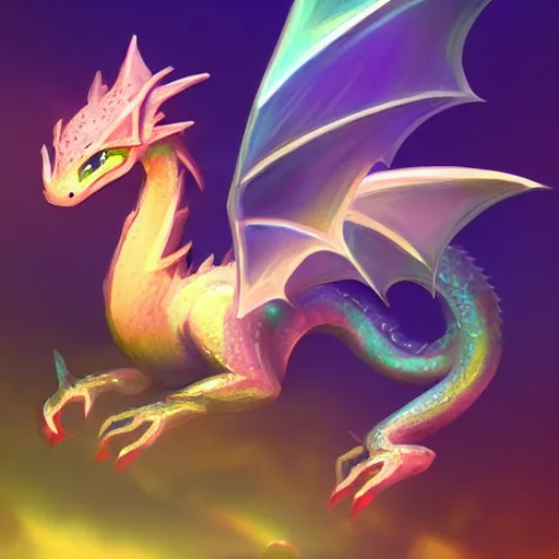 Image similar to full body digital illustration of a cute baby dragon with iridescent wings, concept art, matte background, deviantArt, artstation, artstation HQ, HD, 4k resolution