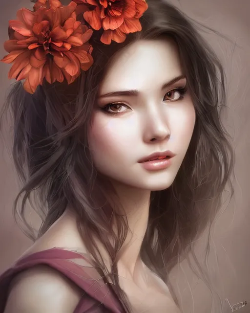 Prompt: auburn flower beauty by artgerm and wlop