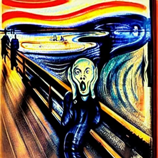 Prompt: The Scream by Salvador Dalí, detailed, surrealism, accurate, award wining, original modern artwork, rgb, ethereal lighting