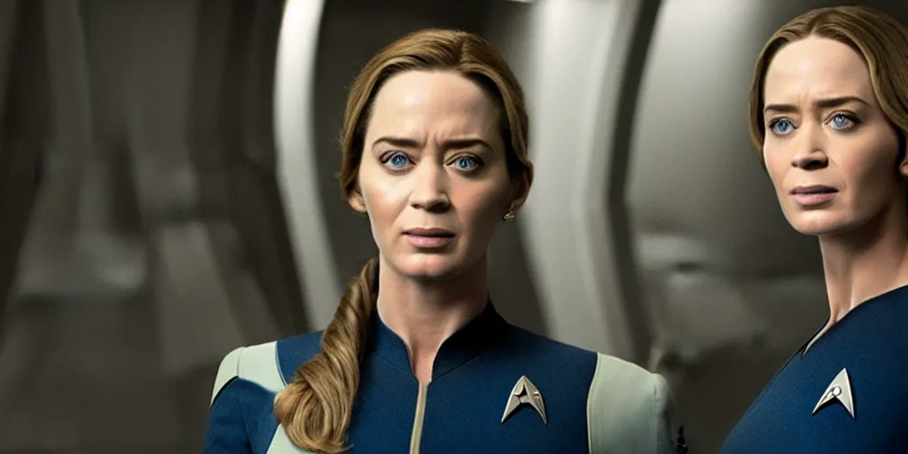 Image similar to emily blunt is the captain of the starship enterprise in the new star trek movie