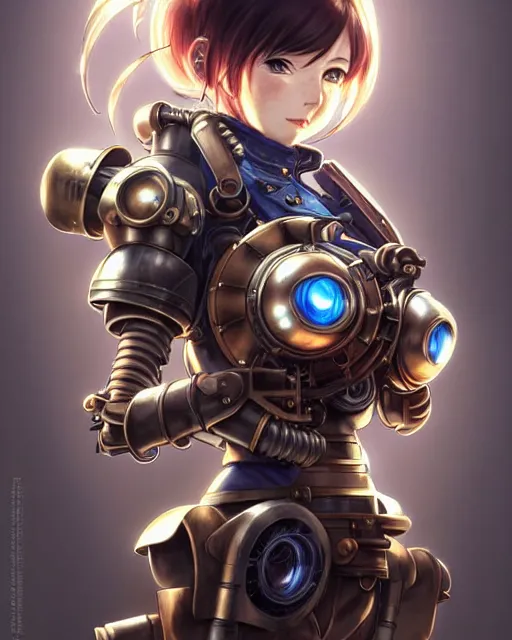 Image similar to portrait Anime Girl in mechanical armor steampunk cute-fine-face, pretty face, realistic shaded Perfect face, fine details. Anime. Bioshock steampunk realistic shaded lighting by katsuhiro otomo ghost-in-the-shell, magali villeneuve, artgerm, rutkowski Jeremy Lipkin and Giuseppe Dangelico Pino and Michael Garmash and Rob Rey