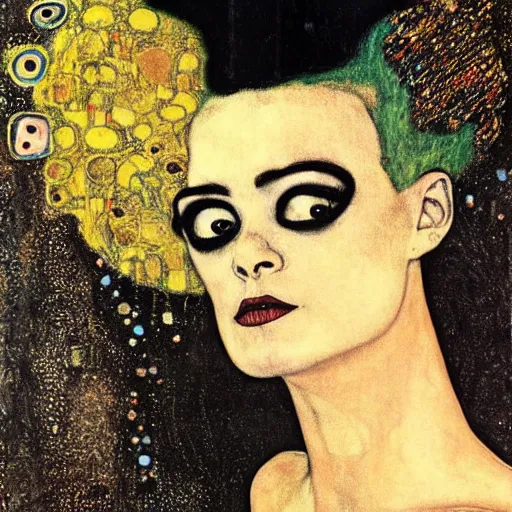 Image similar to bride of frankenstein influenced by gustav klimt.