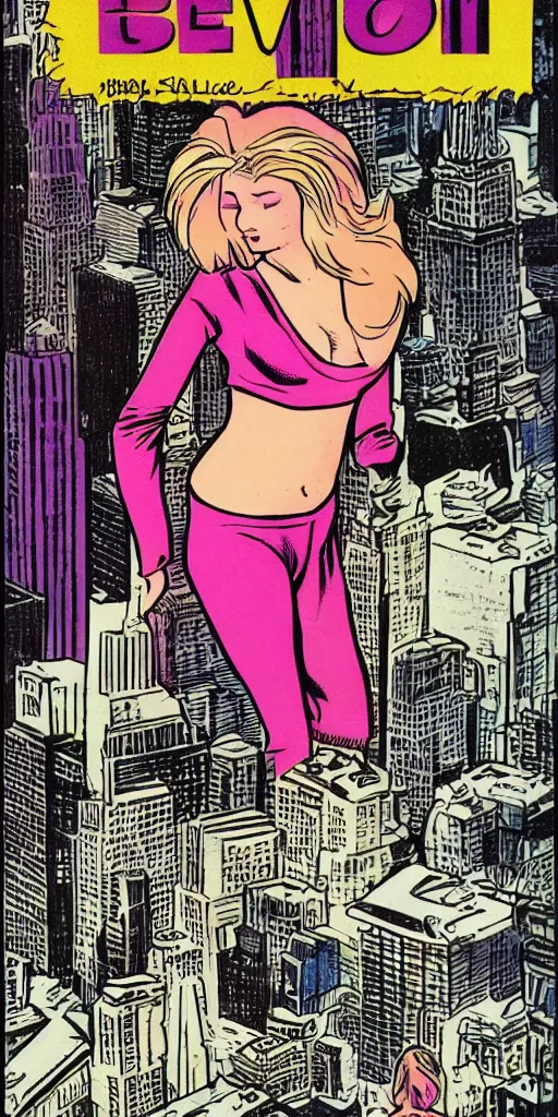 Prompt: 80s graphic novel, faded colors, full page scan, story of a blonde pretty girl in new york