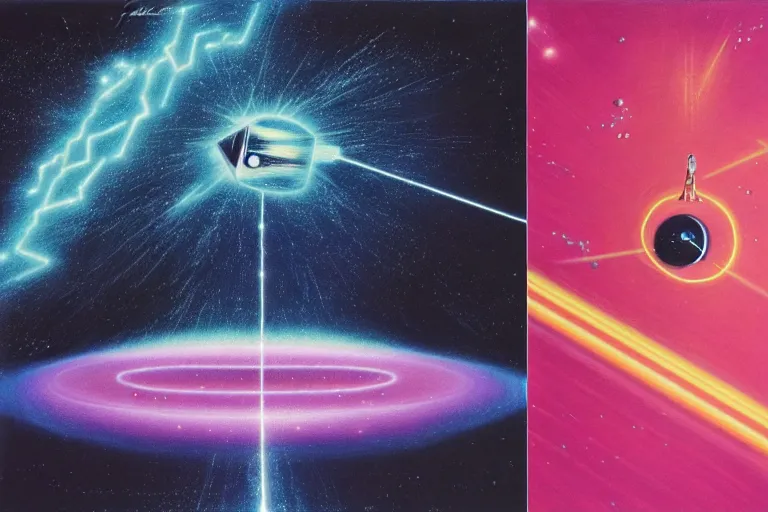 Image similar to time and space falling in on itself by stanley kubrick, electricity, time and space falling in on itself by chris foss, dayglo pink, time and space falling in on itself by francis picabia, dayglo blue, time and space falling in on itself, end of evangelion, time and space falling in on itself, trending on artstation