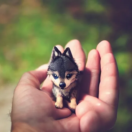 Image similar to photo of a tiny pet wolf in the palm of a hand