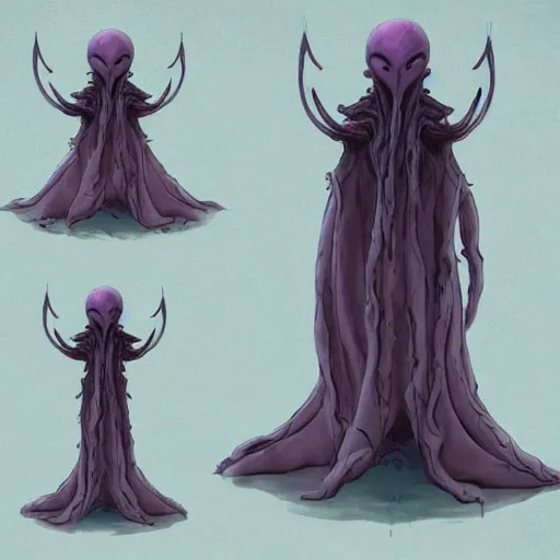 Prompt: concept designs for an ethereal wraith like figure with a squid like parasite latched onto its head and long tentacle arms that flow lazily but gracefully at its sides like a cloak while it floats around a forgotten kingdom in the snow searching for lost souls to take for itself and that hides amongst the shadows in the trees, this character has umbrakinesis and cryokinesis for the resident evil game franchise with inspiration from the franchise Bloodborne and the mind flayer from stranger things on netflix