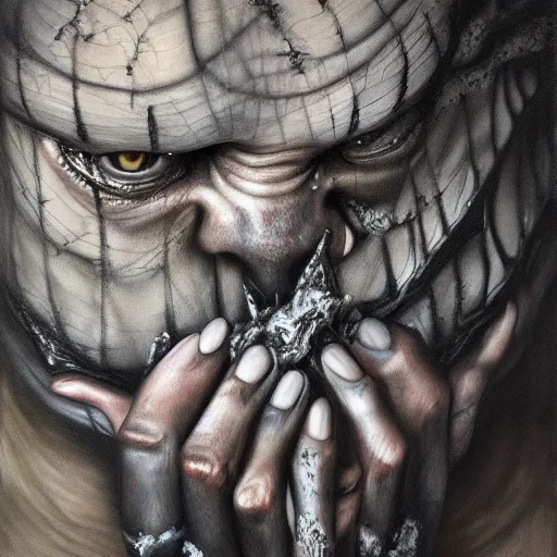 Image similar to monster of madness. by angelica hicks, hyperrealistic photorealism acrylic on canvas, resembling a high - resolution photograph