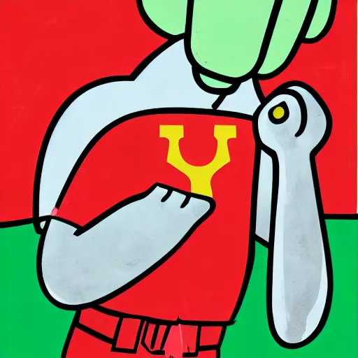 Image similar to handsome squidward as communist, pop art, soviet propaganda, male, male portrait, vivid colors, red color, king, detailed portrait