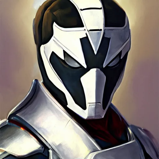 Image similar to greg manchess portrait painting of armored spiderman ultraman grey fox from metal gear cyborg gay japanese - american hybrid as overwatch character, medium shot, asymmetrical, profile picture, organic painting, sunny day, matte painting, bold shapes, hard edges, street art, trending on artstation, by huang guangjian and ail elvgren and sachin teng