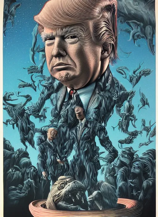 Image similar to donald trump's true disgustuing nature, horror, high details, intricate details, by vincent di fate, artgerm julie bell beeple, 1 9 8 0 s, inking, vintage 8 0 s print, screen print