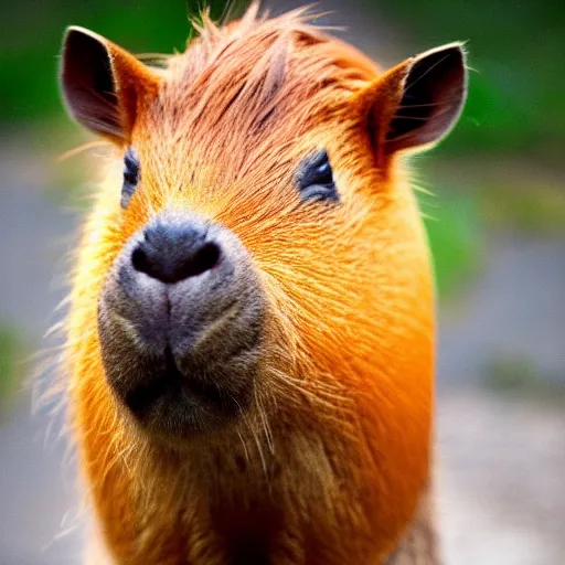 Image similar to A capybara with orange on head