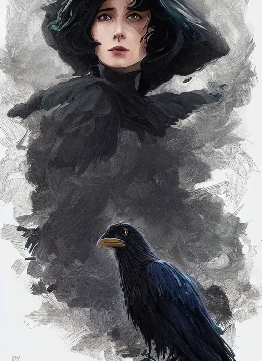 Prompt: portrait of Howl from Howl's Moving Castle as a black raven, intricate, elegant, highly detailed, digital painting, artstation, concept art, smooth, sharp focus, illustration, art by artgerm and greg rutkowski and alphonse mucha and francisco goya